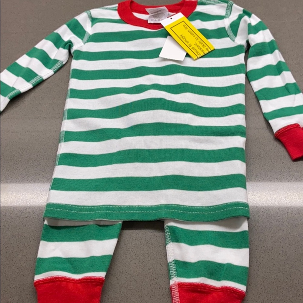 Hannah Andersen Green/ Red Stripe PJs 2T NWT